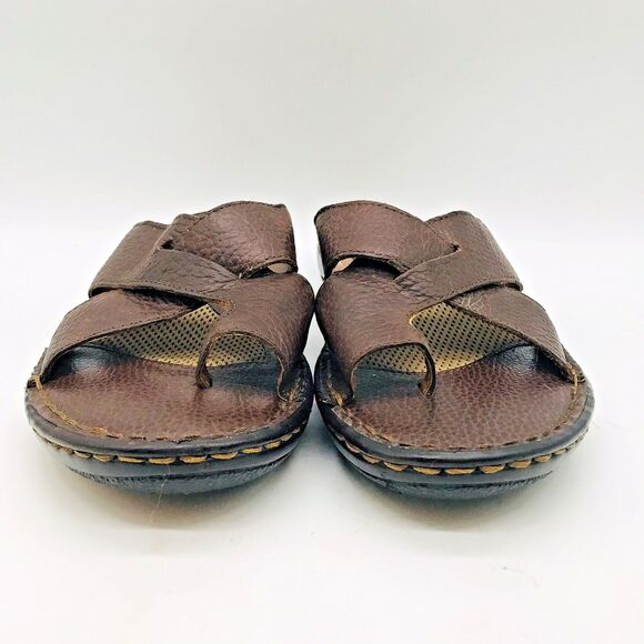 B.Ø.C Born Concept Brown Leather Sandals Women's 8M Cross Toe Strap Slip On Shoe - Picture 2 of 13